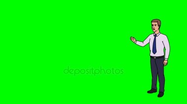 Animasyon karakter patron ya da Yöneticisi tam büyüme anlamına gelir ve der ki, düzgün kontur. Yeşil ekran - Chroma key. İlmekledi animasyon.