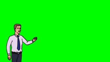 Animasyon karakter patron ya da Yöneticisi ön planda anlamına gelir ve der ki, eğri dağılımı. Yeşil ekran - Chroma key. İlmekledi animasyon.
