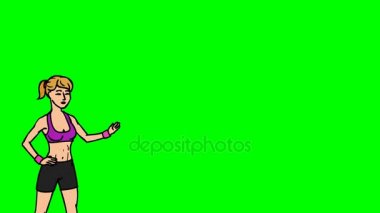 Animasyon karakter sporcumuz ya da atlet ön planda anlamına gelir ve der ki, eğri dağılımı. Yeşil ekran - Chroma key. İlmekledi animasyon.