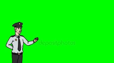 Animasyon karakter Muhafız ya da bekçi ön planda anlamına gelir ve der ki, eğri dağılımı. Yeşil ekran - Chroma key. İlmekledi animasyon.