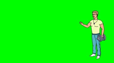 Animasyon karakter atlet ya da Koç tam büyüme anlamına gelir ve der ki, düzgün kontur. Yeşil ekran - Chroma key. İlmekledi animasyon.