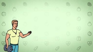 Animasyon karakter atlet ya da Koç ön planda anlamına gelir ve der ki, eğri dağılımı. Yeşil arka plan. İlmekledi animasyon.