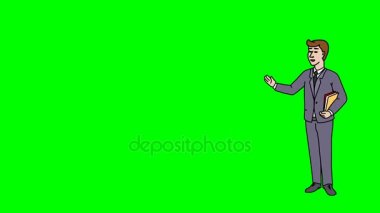 Animasyon karakter öğrenci ya da öğrenci tam büyüme anlamına gelir ve der ki, düzgün kontur. Yeşil ekran - Chroma key. İlmekledi animasyon