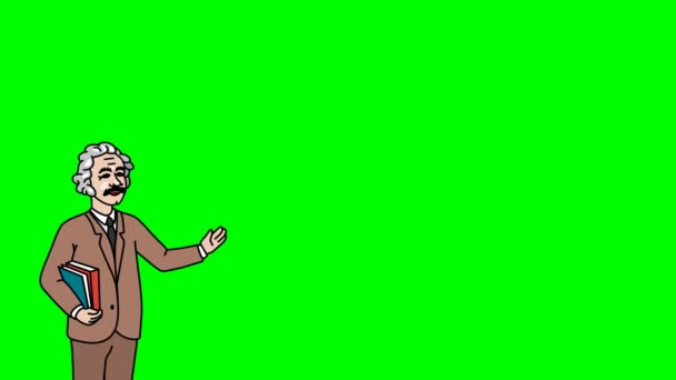 Professor de Personagem Animado ou Professor fica em primeiro plano e diz, contorno suave. Tela verde - Chroma chave. Animação em loop . — Vídeo de Stock