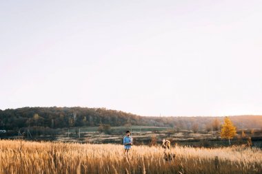 Buğday alanında kucaklayan Çift