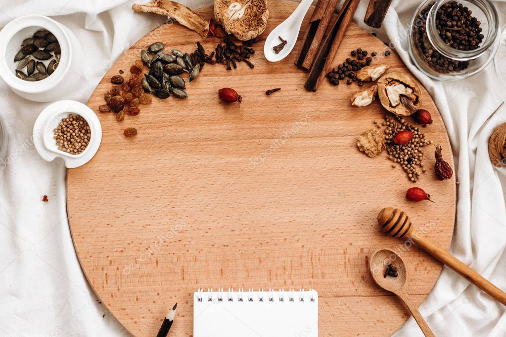 kitchen ware and dried fruits and spices 