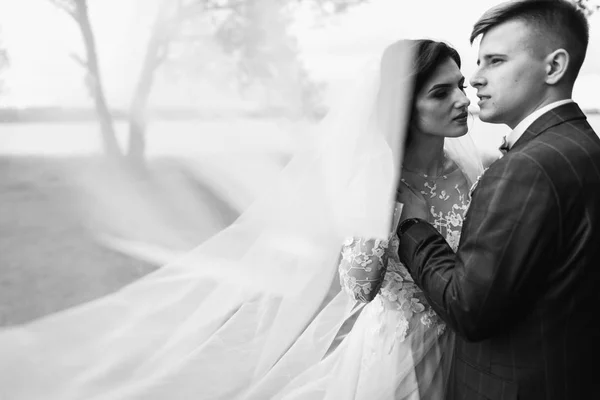 Feliz Joven Recién Casado Pareja Abrazando Boda Día —  Fotos de Stock