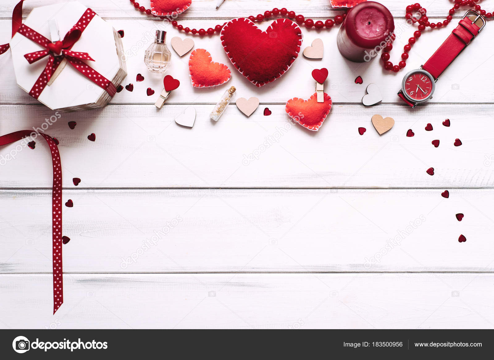 Valentines Day Background Red Hearts Clothes Pegs Box