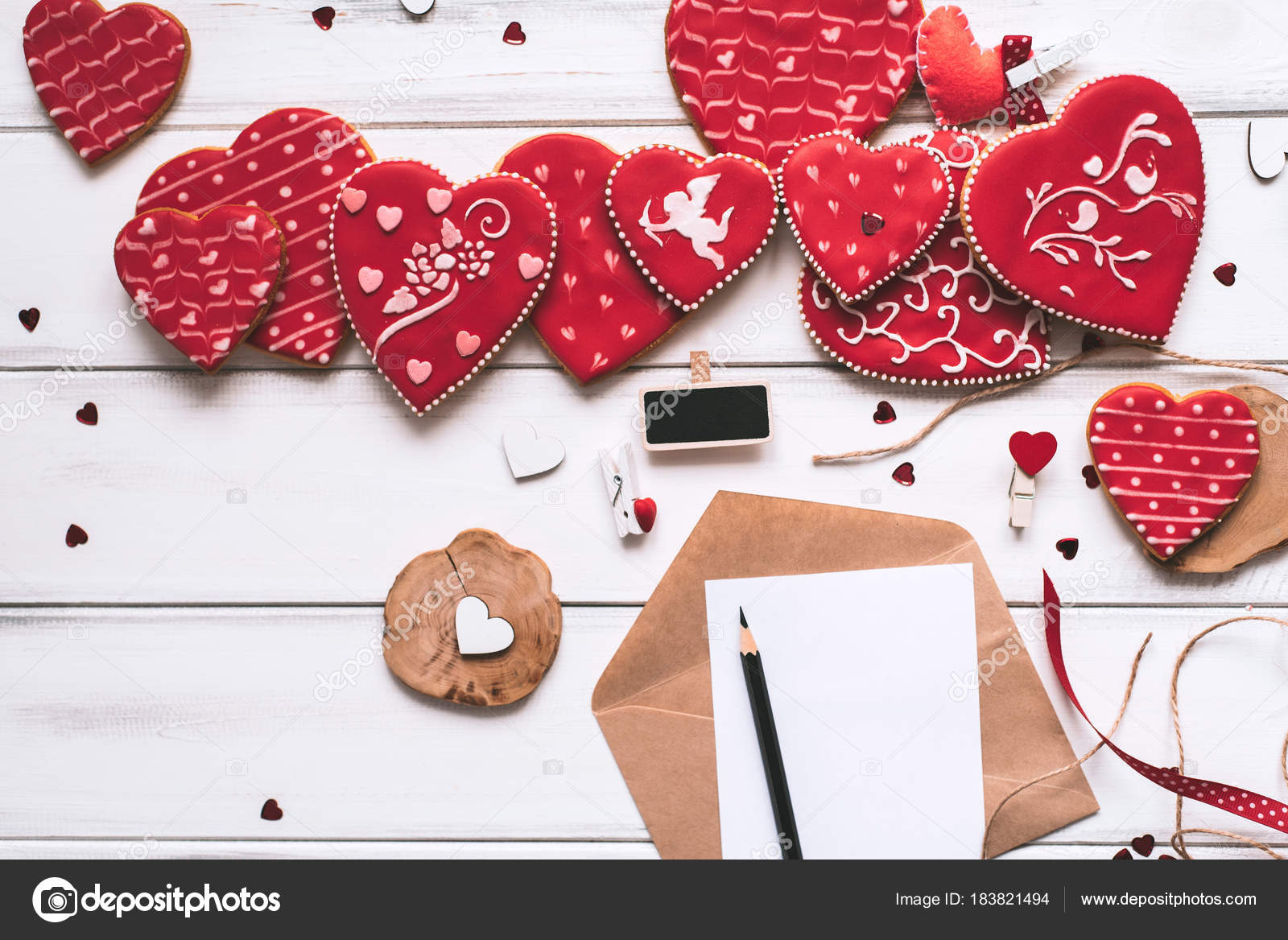 Decorative Composition Handmade Red Glazed Cookies Letter Paper