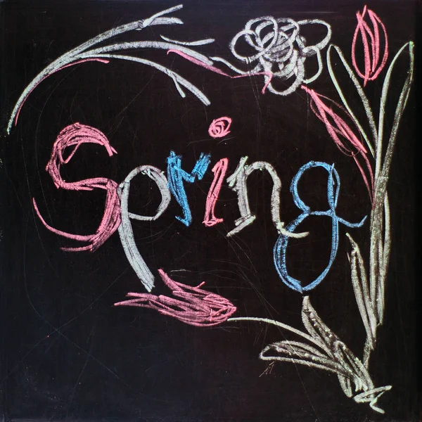 Spring Lettering Black Chalk Board — Stock Photo, Image