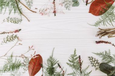 Beyaz ahşap plakalar arka plan üzerinde düzenli çerçeve çiçek