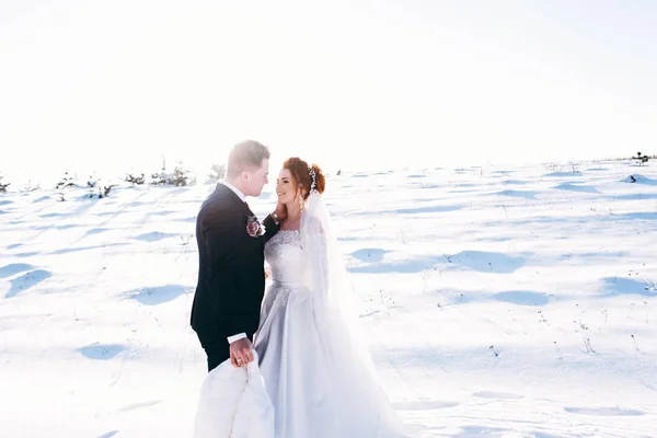 Romantiska Nygifta Kramas Utanför Vinterdag — Stockfoto