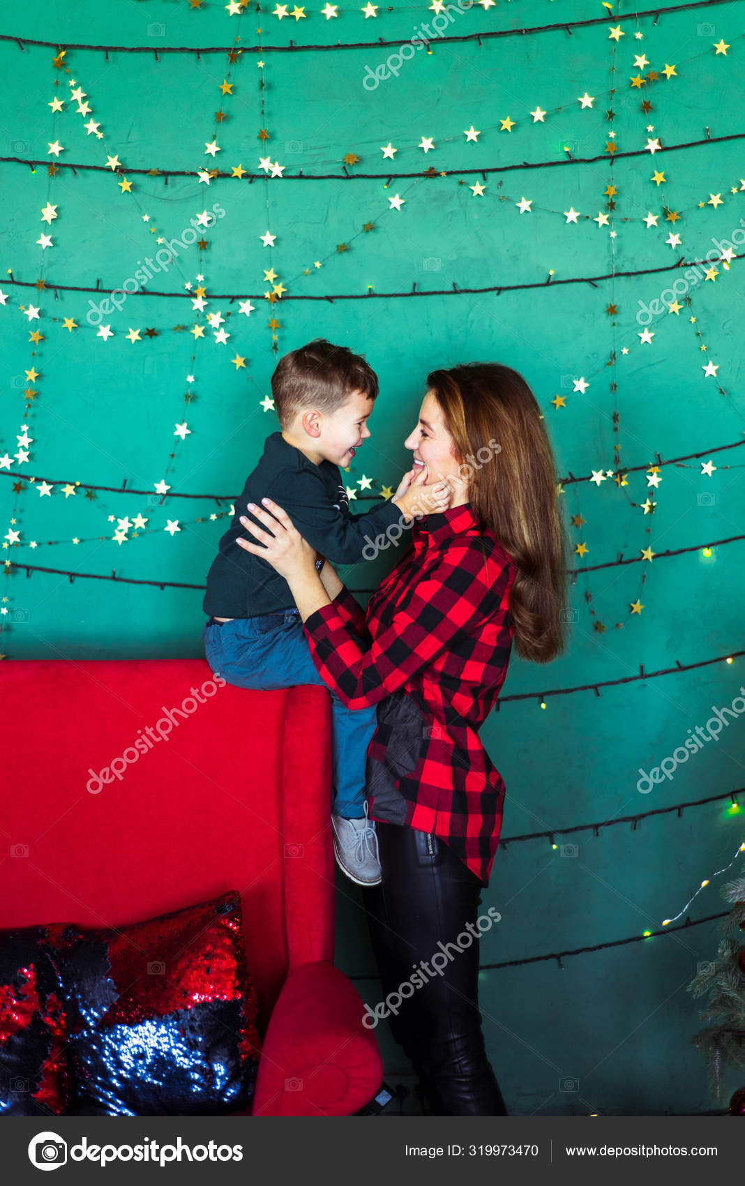 Merry Christmas Presents Mom Her Son Knitted Christmas Sweater Winter