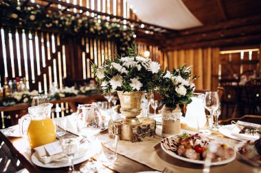 Festive dinner table, closeup view. 