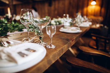 Festive dinner table, closeup view. 