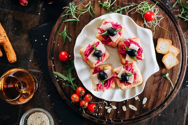 Puff Pastry Pickled Cabbage Herring Olives — 스톡 사진