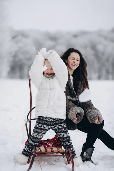 Duas Meninas Posando Natureza Inverno — Fotografia de Stock