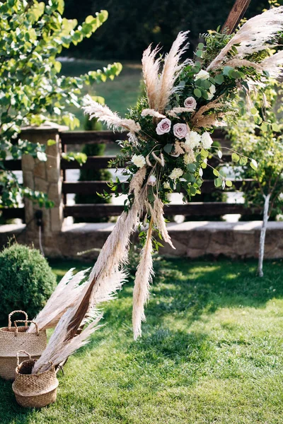 Decoración Boda Estilo Rústico Decoración Floral Lugar Ceremonia Estilo Boho — Foto de Stock