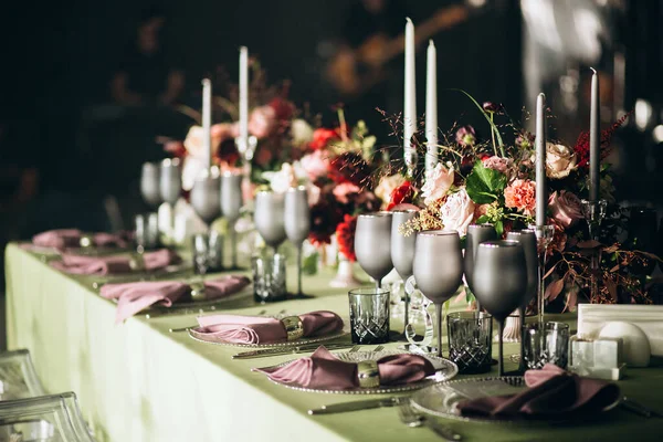 Bröllop Bord Dekoration Lyx Stil Mynta Färger Med Blommor — Stockfoto