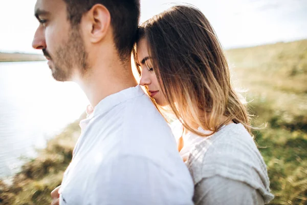 Close Portrait Guy Girl Hipster Travel Beautiful Loving Couple Having — Stock Photo, Image