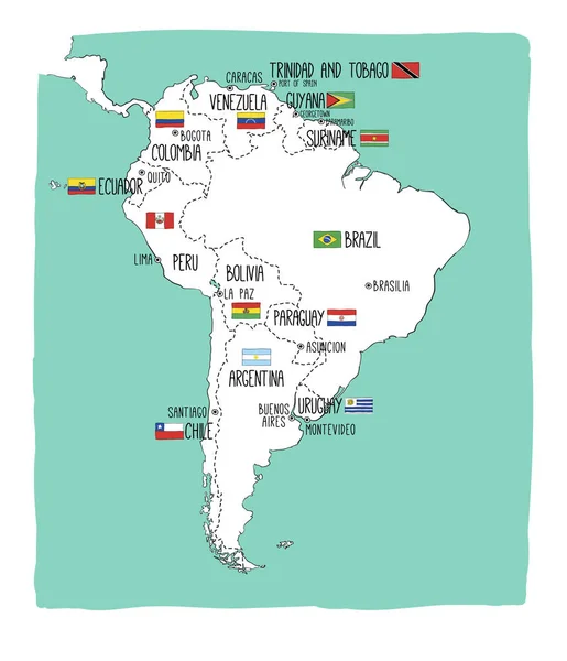 手描きのフラグと南米のベクトル地図. — ストックベクタ