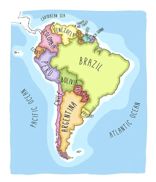 Mapa vetorial desenhado à mão da América do Sul . — Vetor de Stock