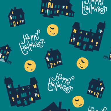 Şirin halloween vektör seamless modeli.