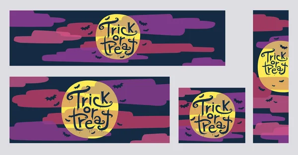 Truco de Halloween o tratar banners web con ilustraciones vectoriales de luna y nubes . — Vector de stock