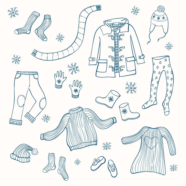 Winter clothing set of vector illustrations. — Stock Vector