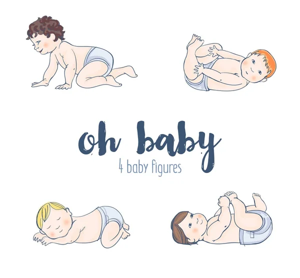 Conjunto de cuatro ilustraciones bebé lindo . — Archivo Imágenes Vectoriales