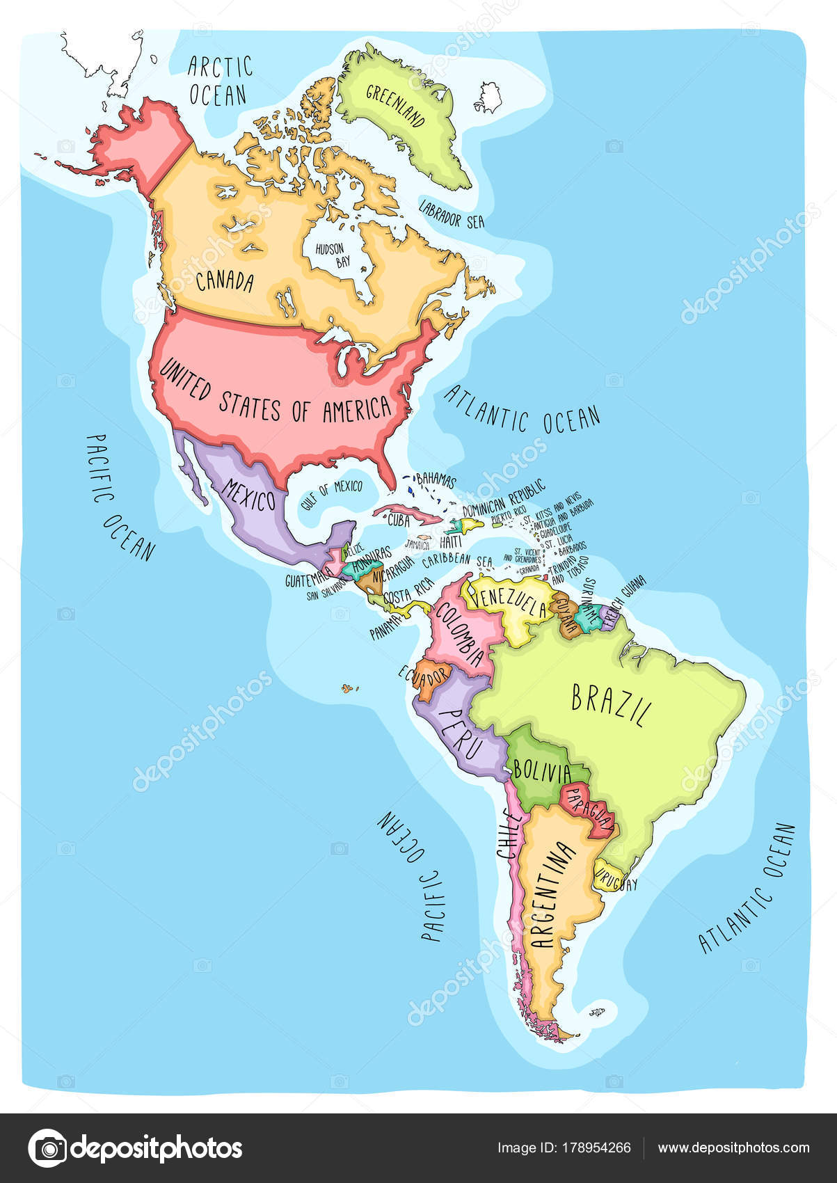 Mapa doodle do continente americano vetor(es) de stock de