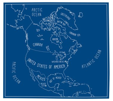 Kuzey Amerika Haritası Blueprint doodle