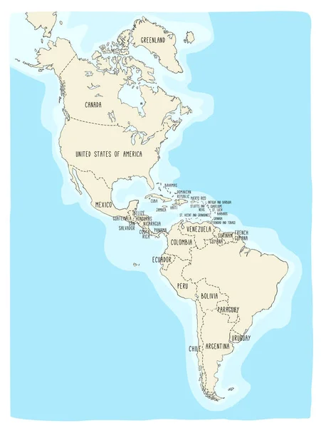 Mapa doodle do continente americano — Vetor de Stock