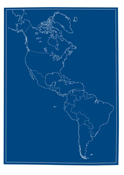Doodle Blaupause Karte des amerikanischen Kontinents — Stockvektor