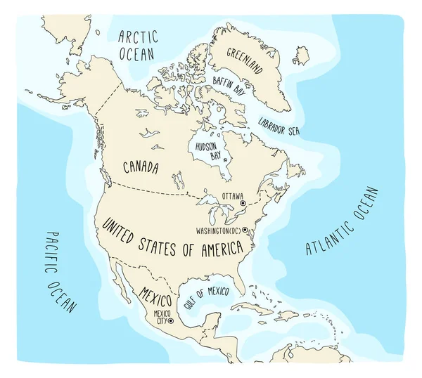 Doodle Mapa Severní Ameriky — Stockový vektor