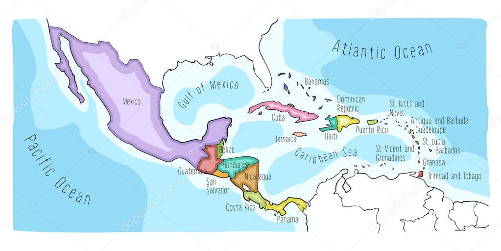 Doodle Map of Central America and Mexico
