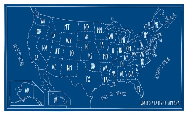 Doodle Blueprint Mapa da América do Norte — Vetor de Stock