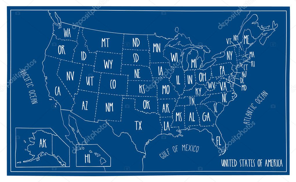 Doodle Blueprint Map of North America