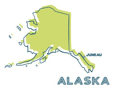Alaska eyaleti Usa 'nın Doodle haritası.