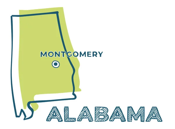 Doodle mapa del estado de Alabama, Estados Unidos . — Archivo Imágenes Vectoriales