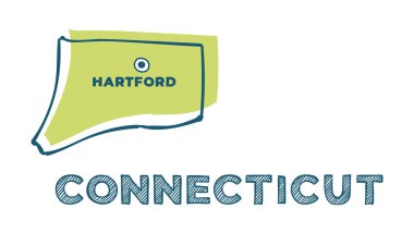 Connecticut eyaletinin Doodle vektör haritası Usa.