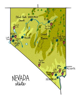 Nevada Haritası, Amerika Birleşik Devletleri.