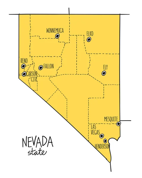 Mappa dello stato del Nevada degli Stati Uniti, con contee . — Vettoriale Stock