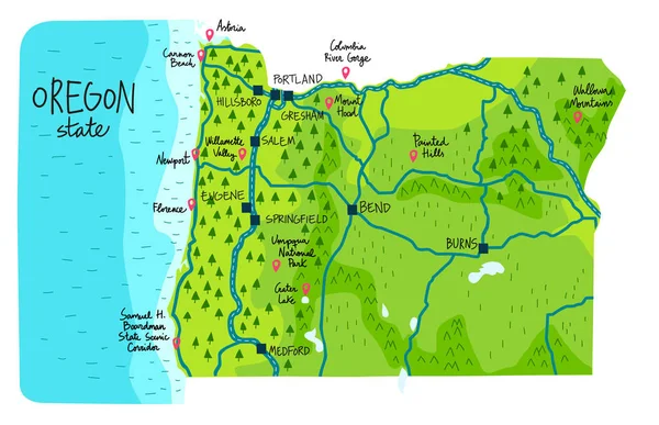 Hand Drawn map of the state of Oregon