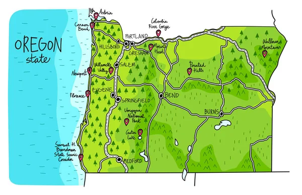 Mapa desenhado à mão do estado de Oregon — Vetor de Stock