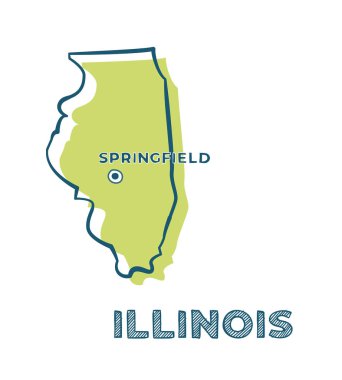 Illinois eyaletinin Doodle vektör haritası Usa.