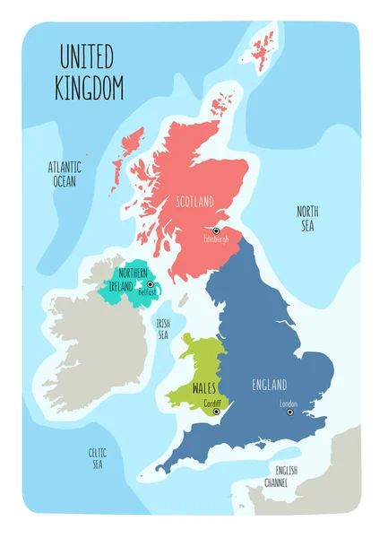 Handgetekende Kaart Van Het Verenigd Koninkrijk Met Inbegrip Van Engeland — Stockvector