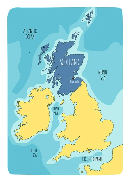 Handgetekende Kaart Van Schotland Britse Eilanden Kleurrijke Hand Getekend Vector — Stockvector