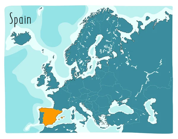 Красочная Векторная Карта Испании Выделена Европе — стоковый вектор