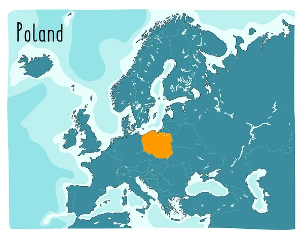 Avrupa Polonya Nın Renkli Vektör Haritası Vurgulandı — Stok Vektör